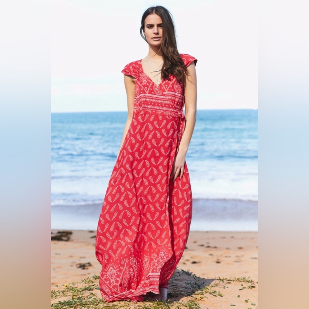 Jaase Paisley Bandana Open Back Maxi Wrap Dress